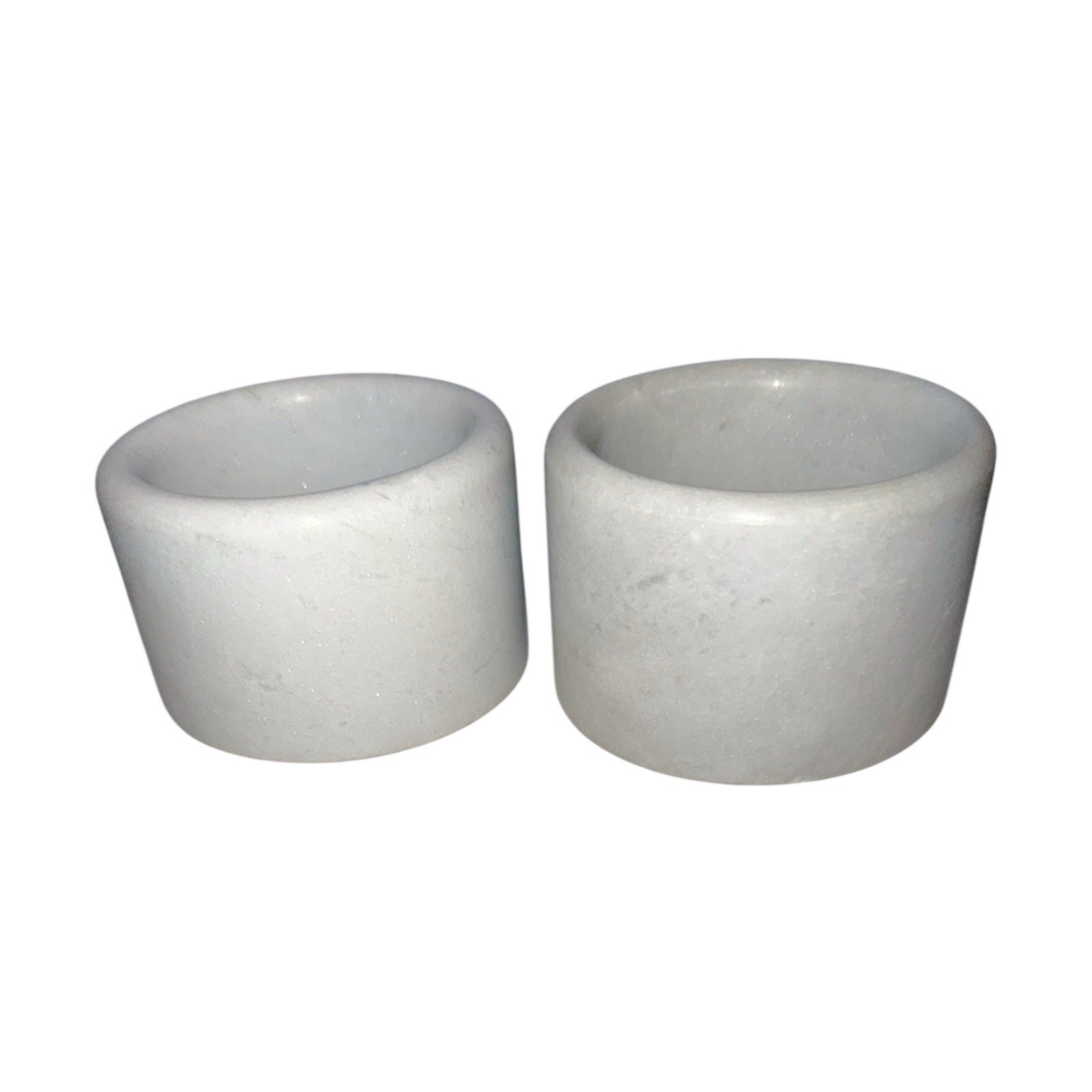 Vintage White Marble Salt Cellars Pinch Pots Set of 2 Heavy MCM Trinket Bowls