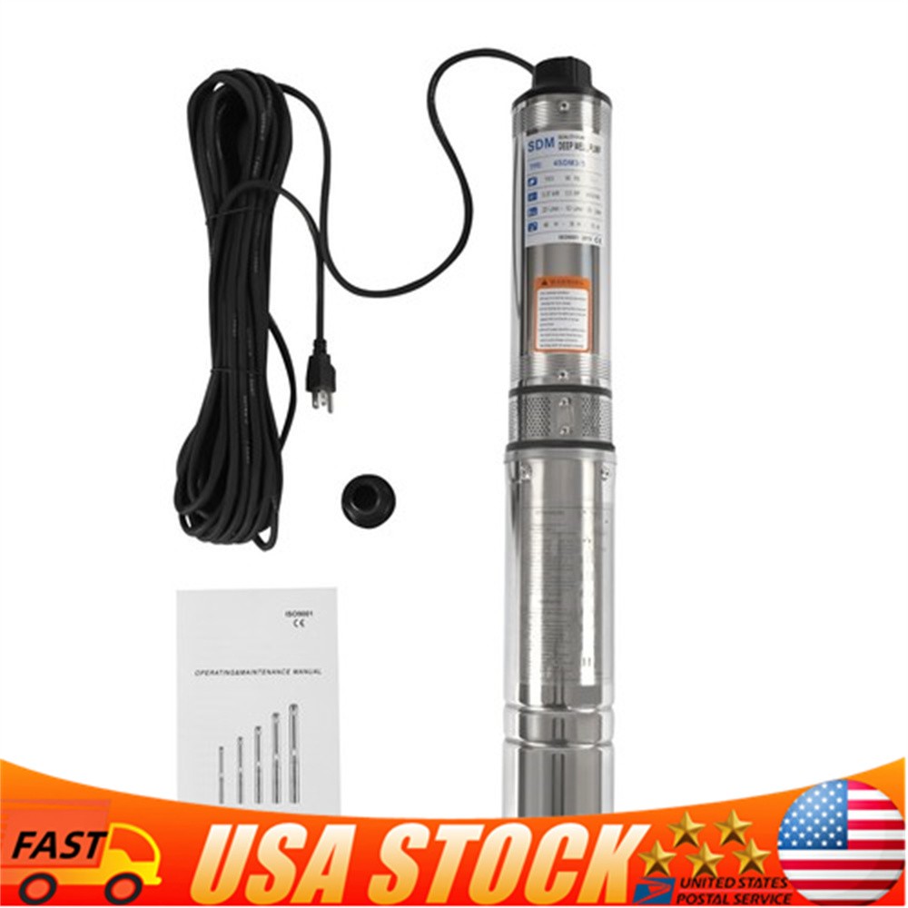 110V 0.5HP Submersible Deep Well Water Pump Stainless Steel 16GPM 157ft New