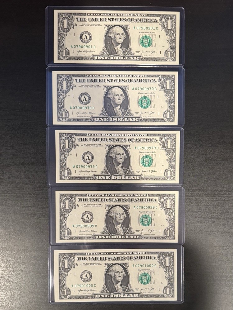 Lot 10 $1 Error Notes – 5 MAJOR Miscut (4 Show Note) + 5 Serial Error/Ladder UNC