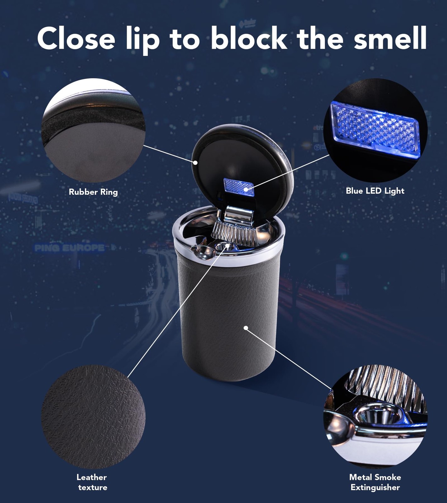 Car Ashtray with Lid Auto Ashtray LED Easy Clean Up Detachable Ashtray