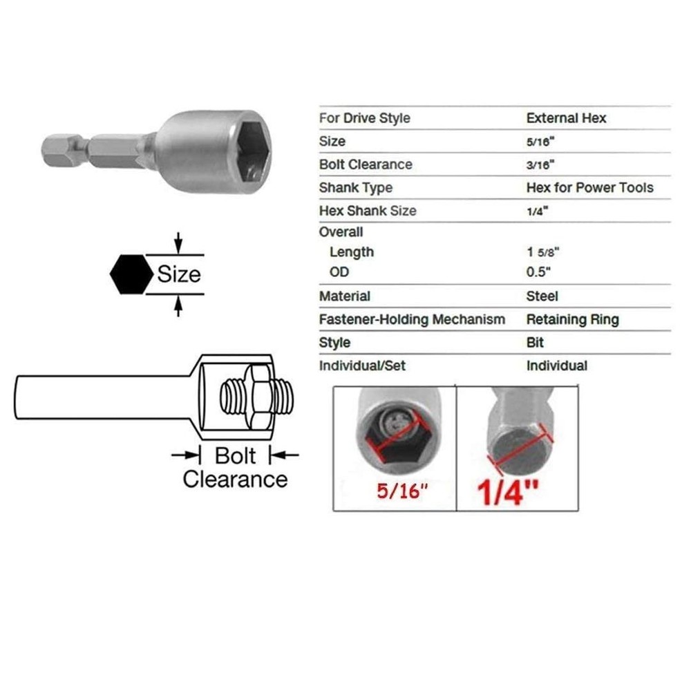 5/16" Nut Driver Drill Bit Set, 10 PCS Hex Magnetic Impact Nut Setter Socket ...