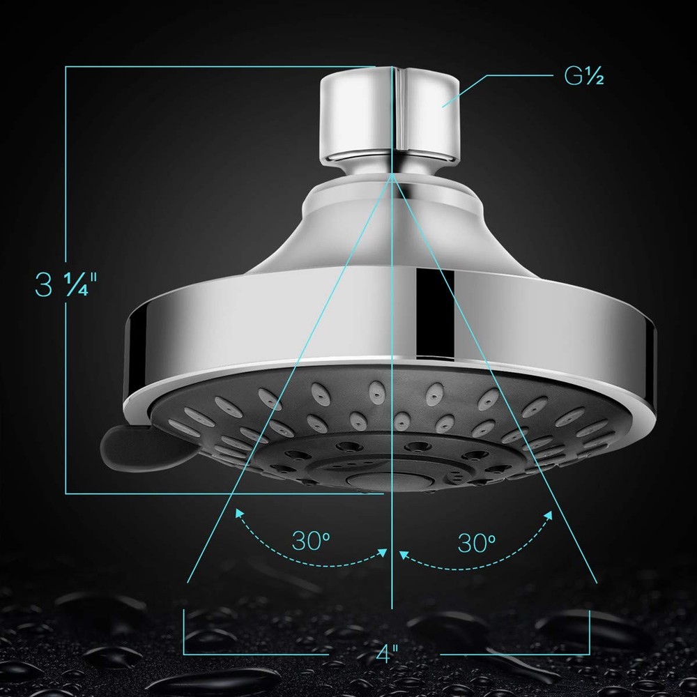 WarmSpray High Pressure Shower Head 5 Settings Fixed Showerhead 4 ‎Chrome