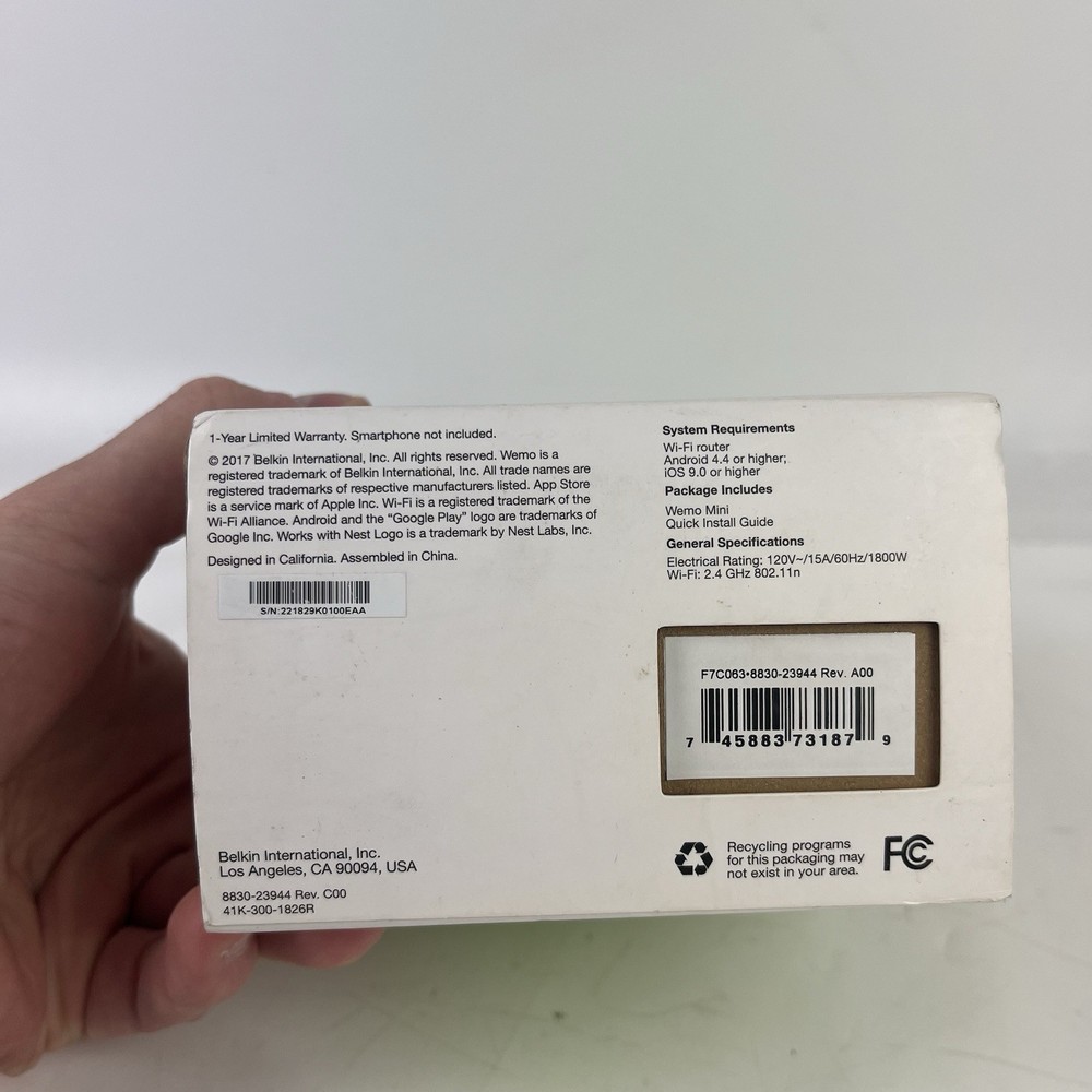 WeMo Mini Wi-Fi Smart Plug - White (F7C063)