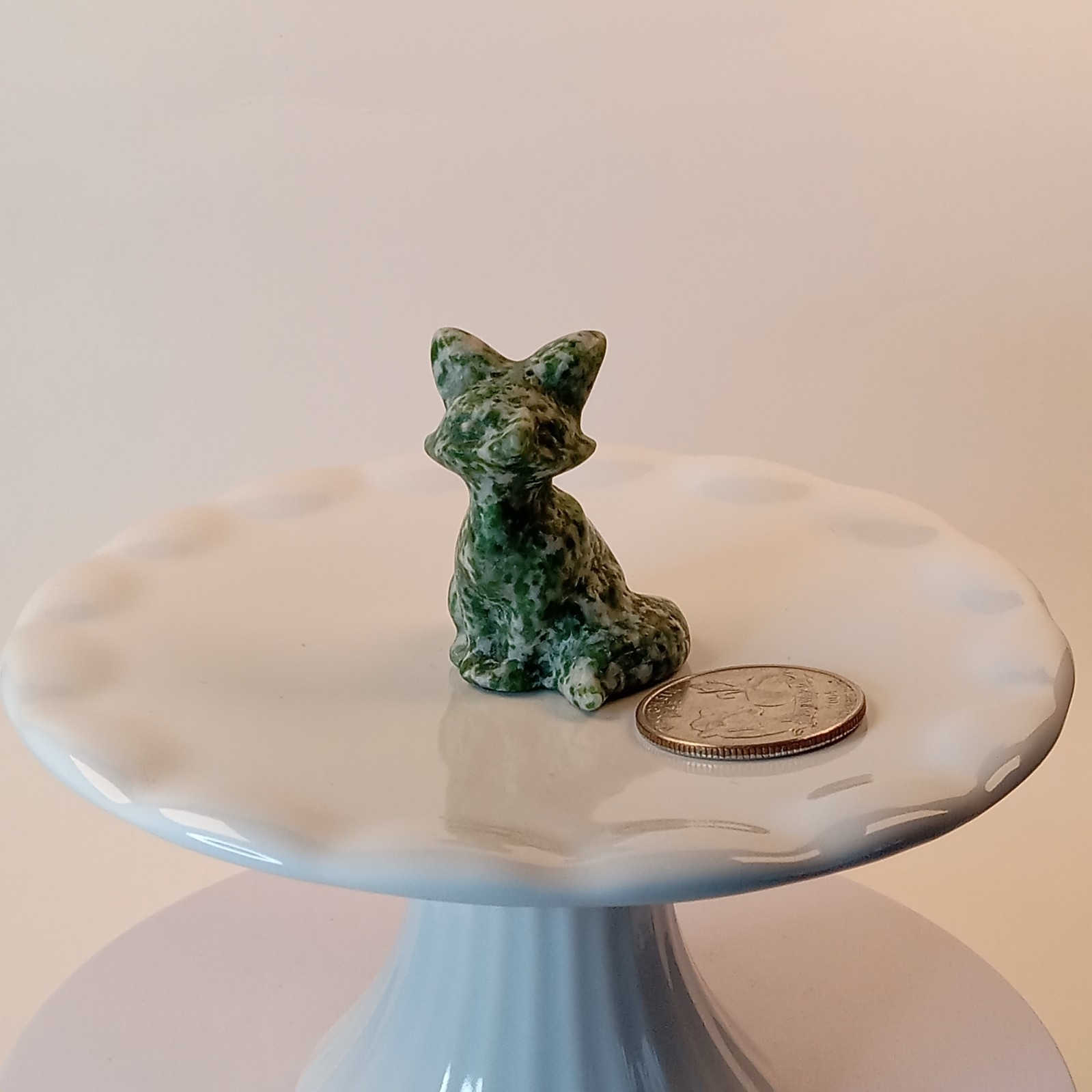 Tree Agate Crystal Fox Carving Green Polished Animal 27g | F35