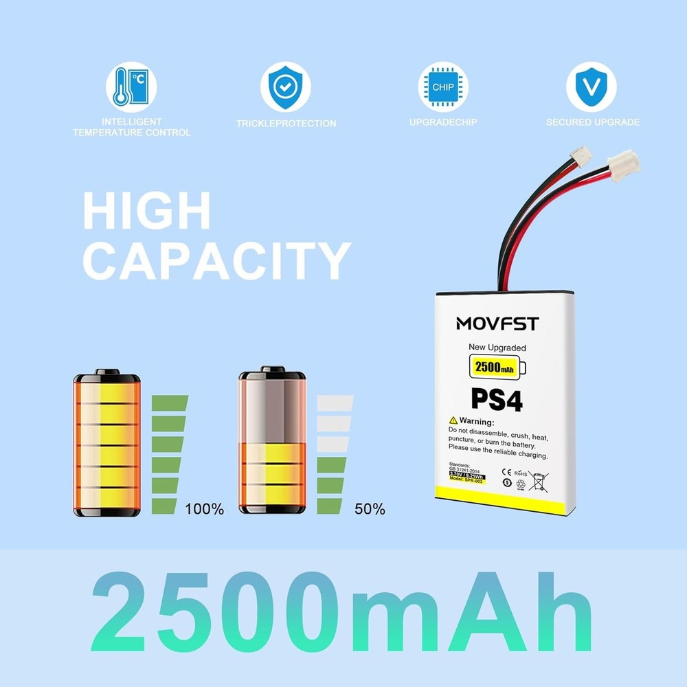 2Pcs PS4 PS4 Pro Controller Battery Replacement 2500mAh High Capacity