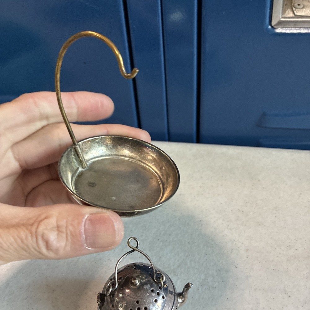 Vintage Silver Plated Tea Ball Teapot Infuser Strainer SET