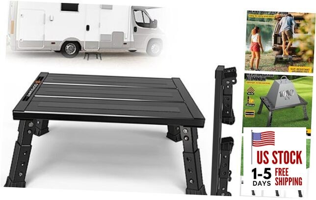 Adjustable RV Step Stool, 3-Step Height Adjustment, Foldable Legs, Carton Black