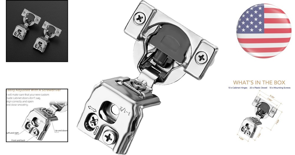 10 Pack Soft Close Hinges for Kitchens - Quiet Operation & Style