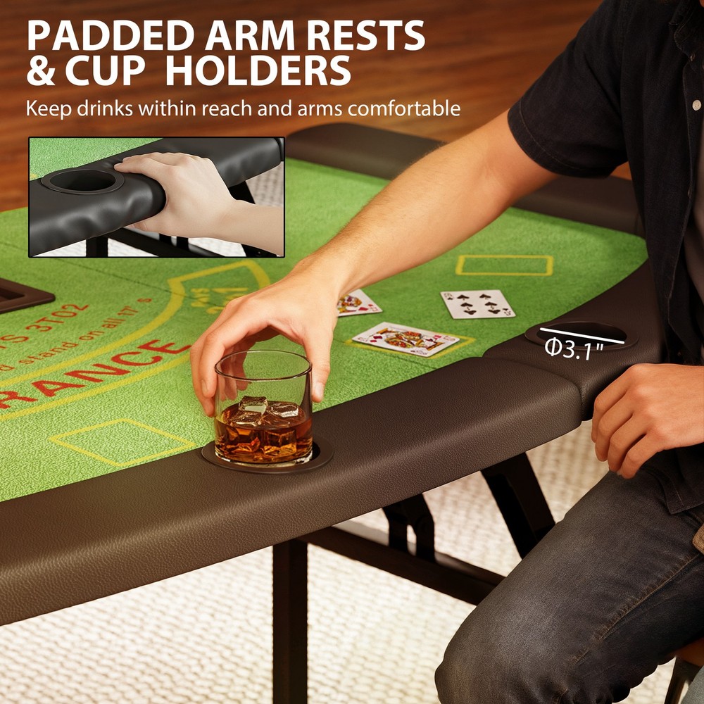 Soozier 72" Foldable Poker Table, Portable 8-Player Blackjack Table, Green