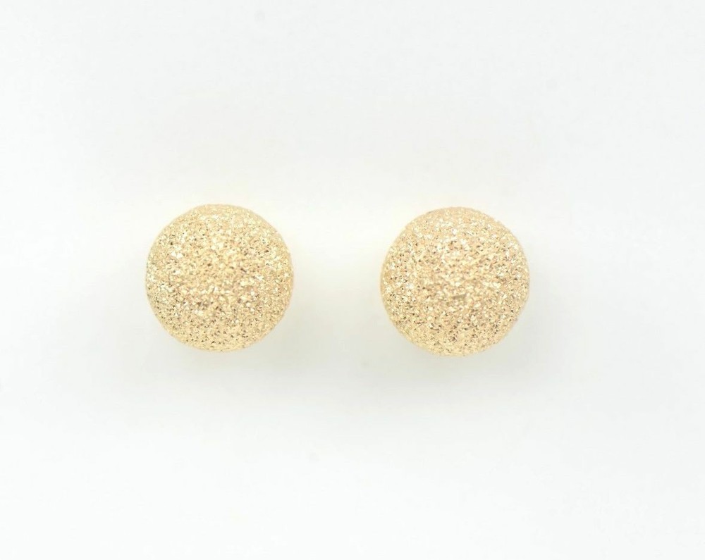 14k Yellow Solid Gold Laser Cut Ball Stud Earrings