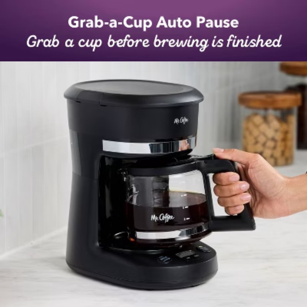Mr. Coffee 5-Cup Programmable Coffee Maker Black: Drip Coffee Machine