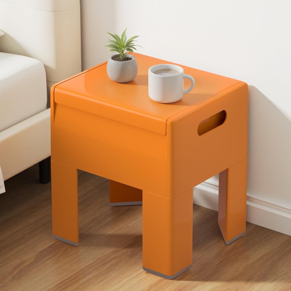 Modern Nightstand Multifunctional Plastic Bedside Table W/ Storage Space Side