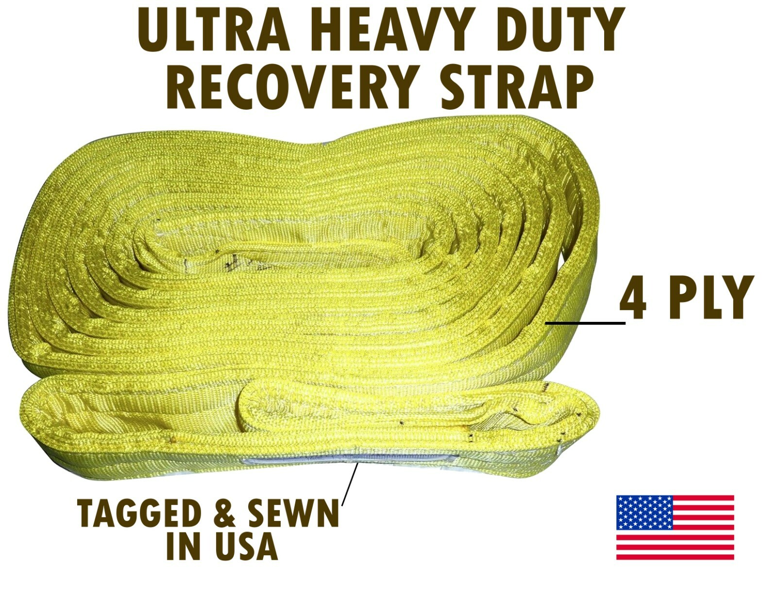 4" x 20' Nylon Web Lifting Sling Eye & Eye 4-ply Heavy Duty Tow Crane Recovery