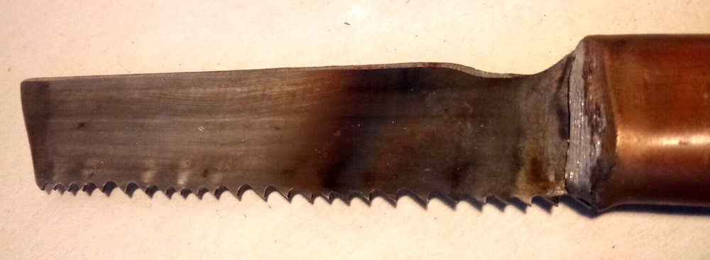 RARE / UNIQUE 9" KNIFE & SHEATH, RAZOR SHARP ON ONE SIDE, JAGGED ON OTHER SIDE