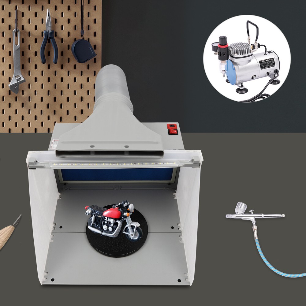 Portable Compressor Kit Airbrushing Combo Set w/ 1/6HP Model Spray Paint Booth