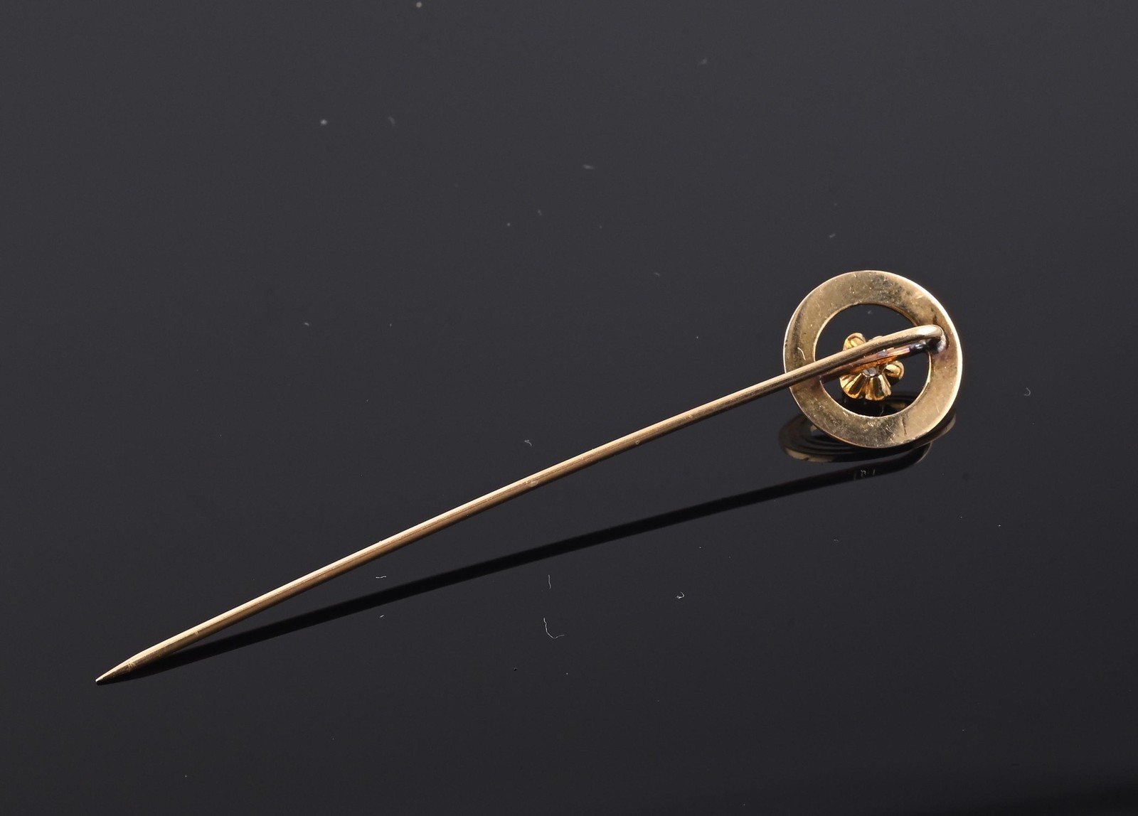Antique 10K Yellow Gold Diamond Stick Pin Hat Lapel Tie Pin 2.25” Estate Jewelry