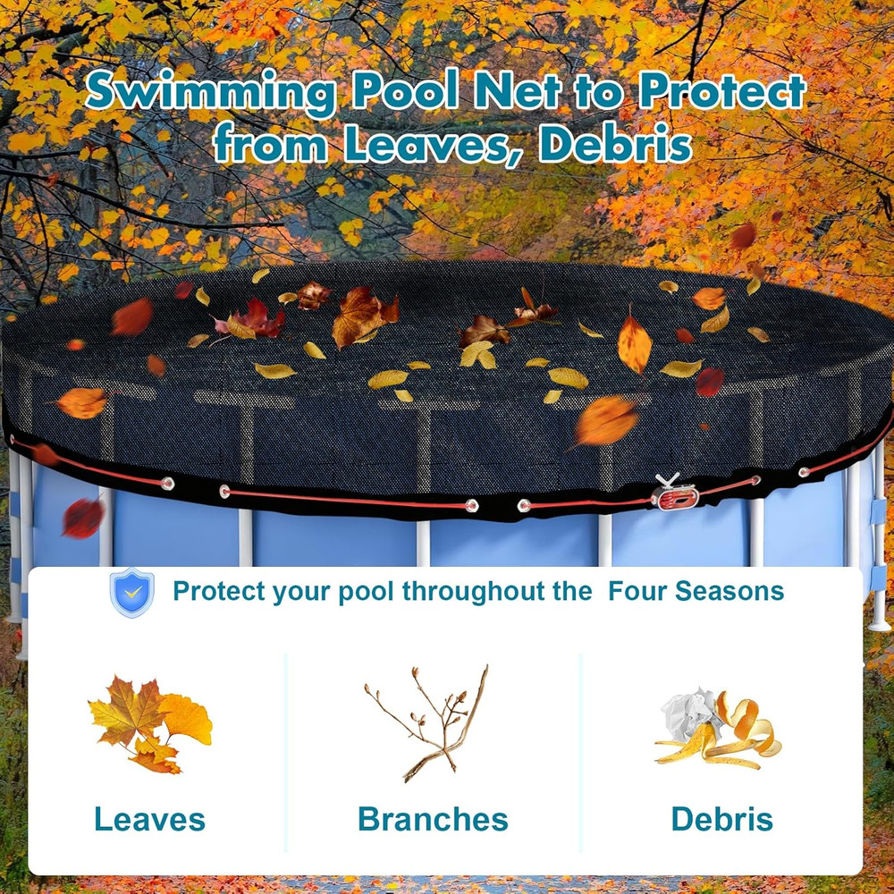 18Ft Black Mesh Leaf Net Cover with Winch & Cable for Above Ground Pools