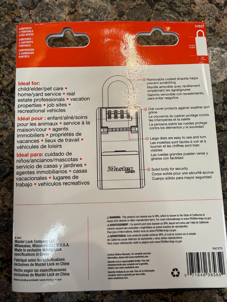 Master Lock 5480T Large Outdoor LOCK BOX with Removable Shackle (2-pack)
