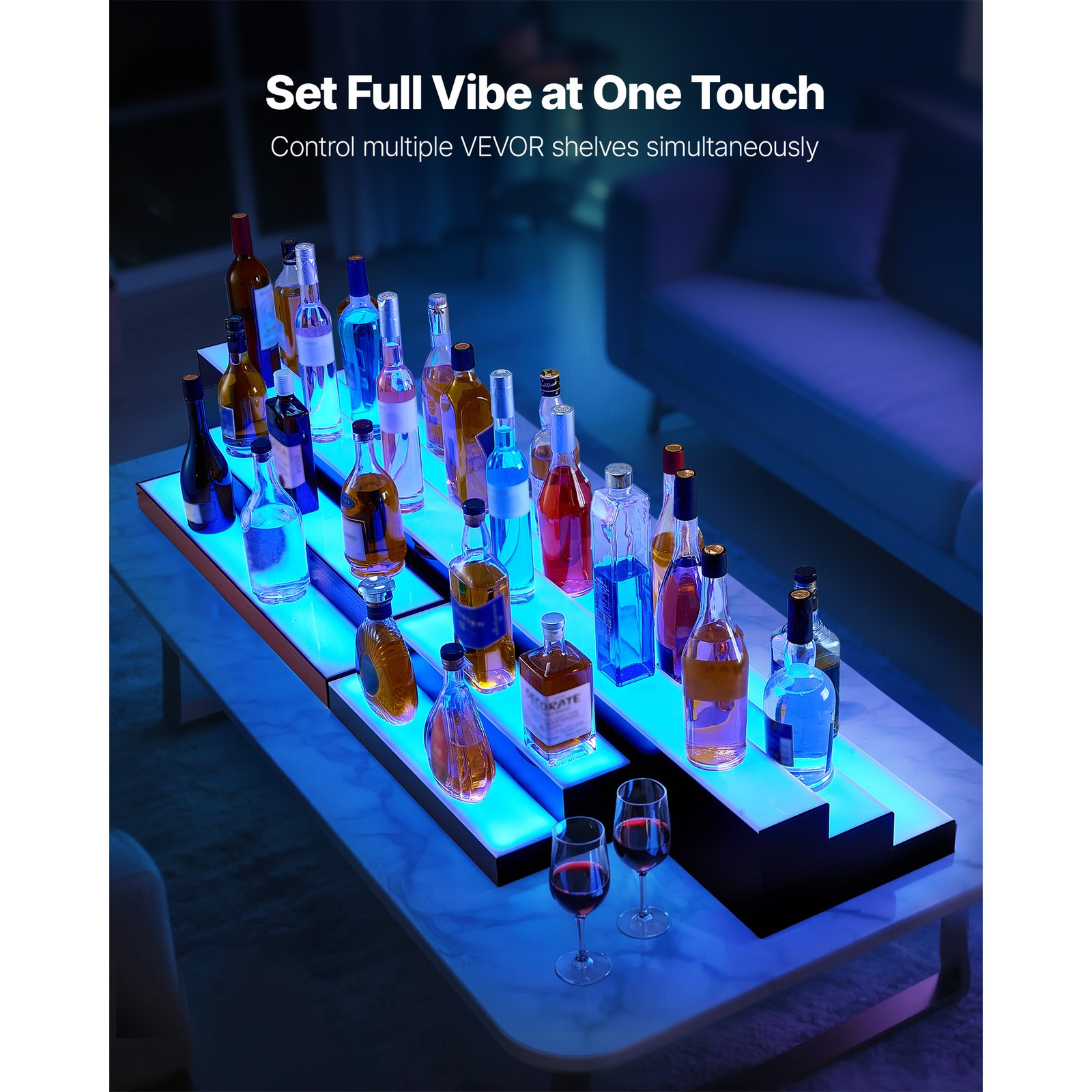Uimoso LED Illuminated 2-Tier Liquor Bottle Display Rack, 16-In, Holds 8 Bottles