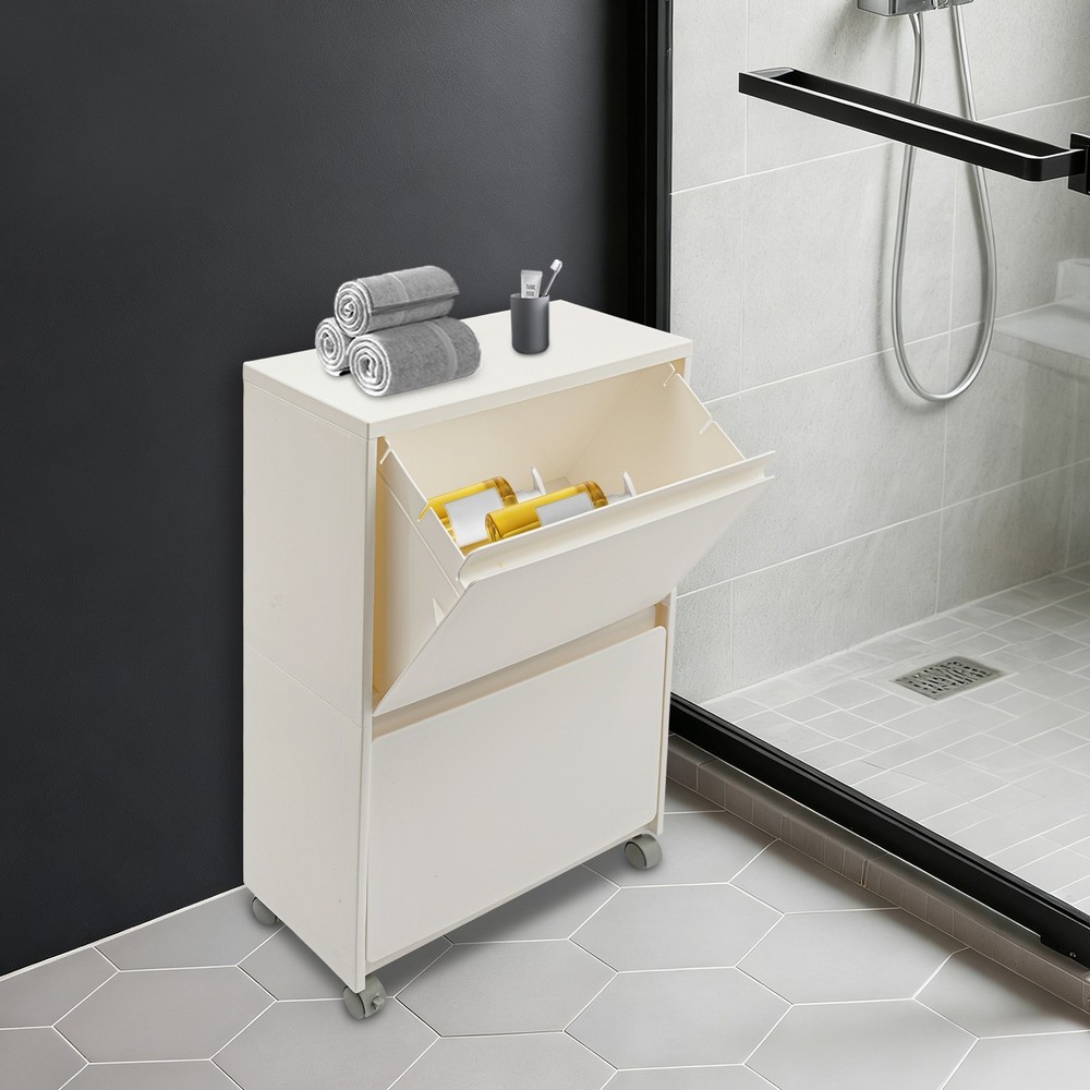 PP Cabinet 2-Tier Rolling Storage Cabinet Mobile Organizer White