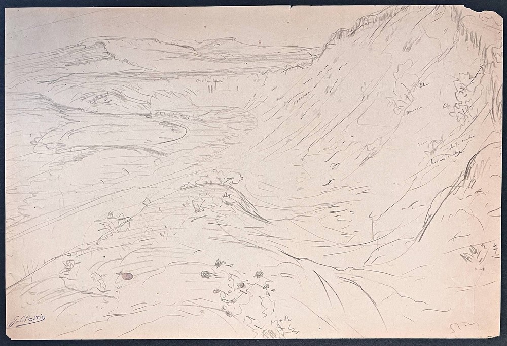 Georges Clairin - Hilly Dune Landscape Drawing