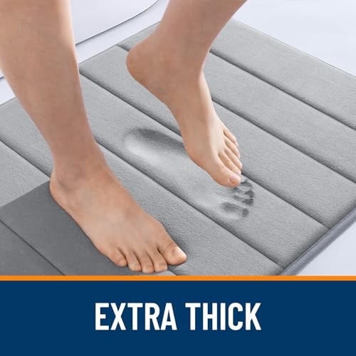 Memory Foam Bath Mat 59x35, Super Soft Striped 59" x 35" Rectangular Grey