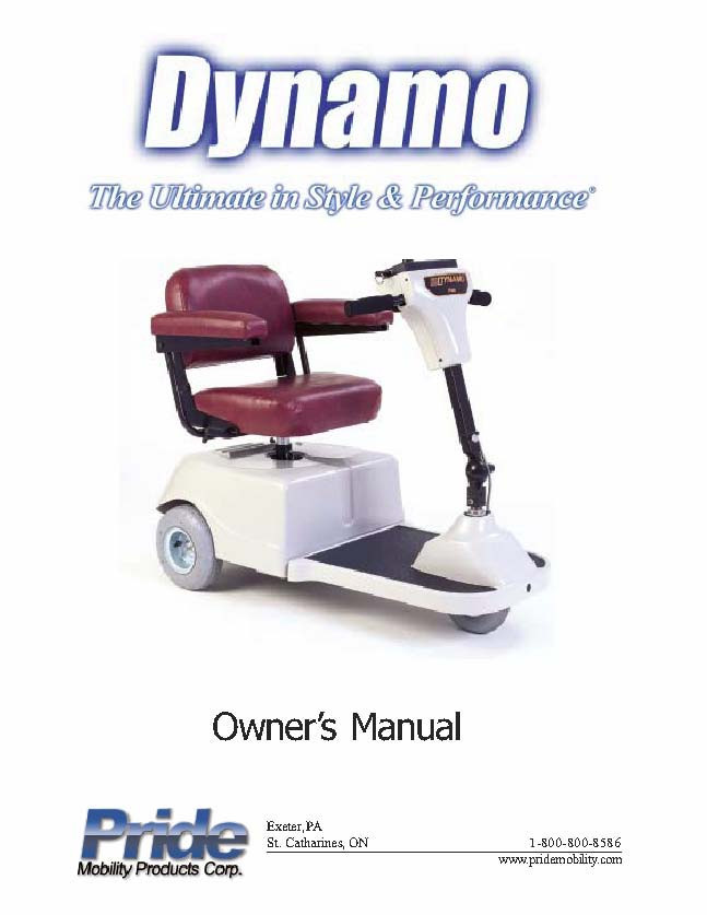 OWNER'S MANUAL - Hard Copy - Pride Dynamo Scooter