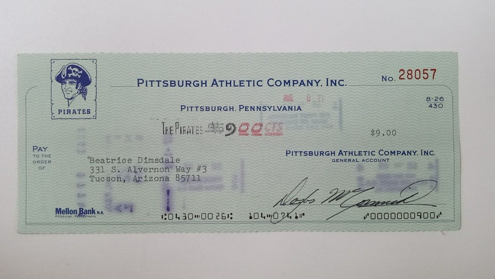 Beatrice Dimsdale: 1978 Pittsburgh Pirates Expense Check
