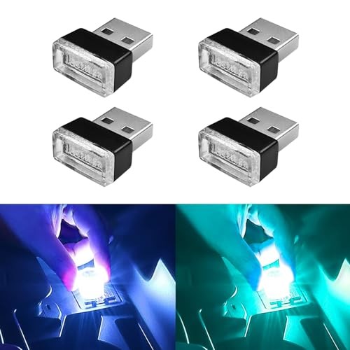 4 PCS LED Lights for Car Interior, Plug-in USB Interface Trunk Blue+Ice Blue