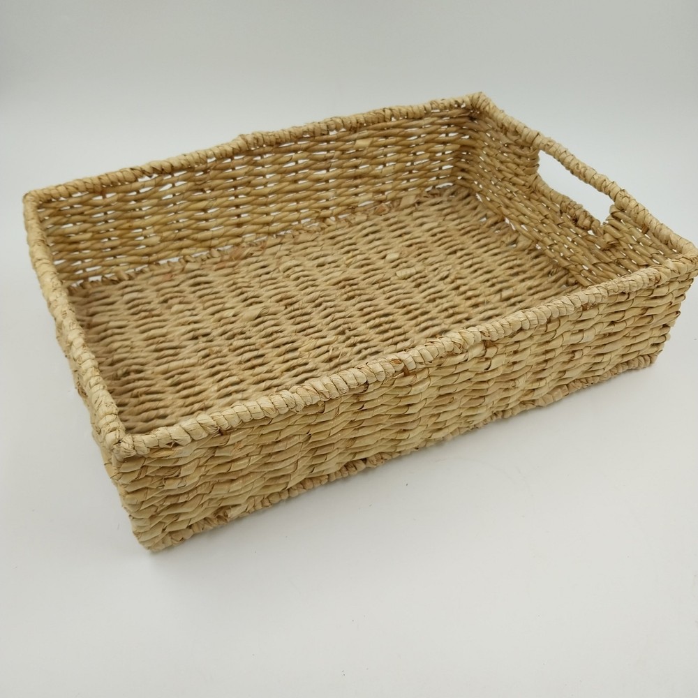 Seagrass Handwoven Rectangular Storage Basket Metal Frame Medium w Handles 16"