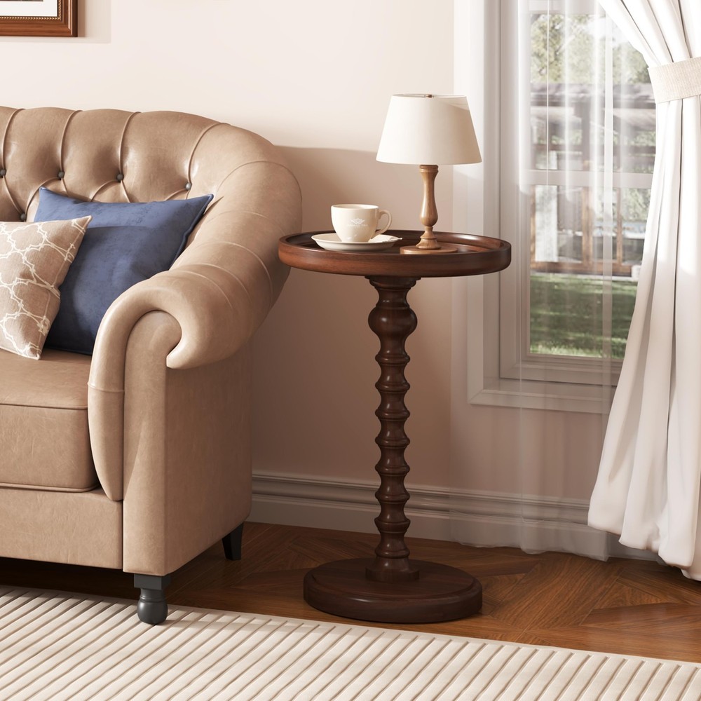 Round Side Table, Drink Table for Small Spaces, Mid-Century Accent End Table ...