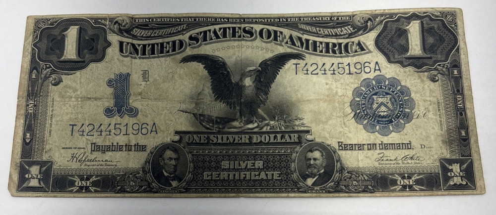 1899 Large One Dollar Silver Certificate Black Eagle Bank Note Circulated
