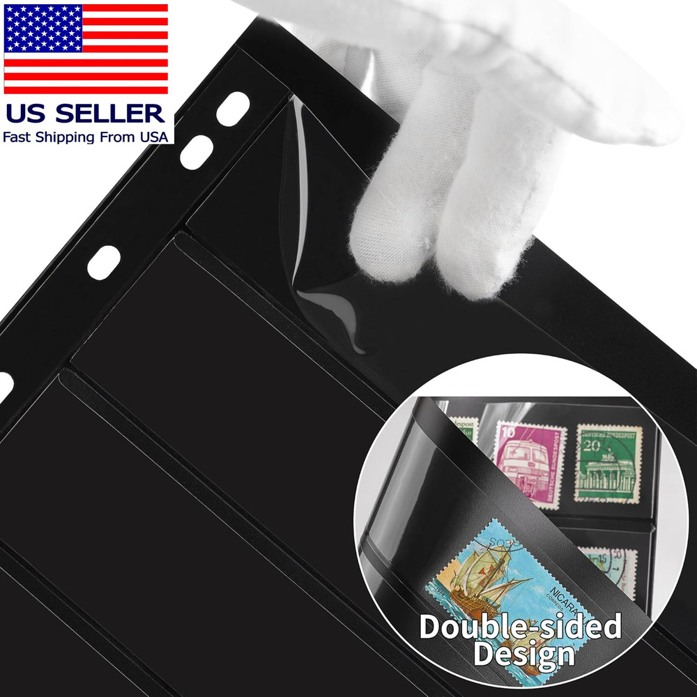 10 Sheets 20 Pages Postage Stamp Album Pages, 7 Pockets 7.7X 1.35In Stamp Collec