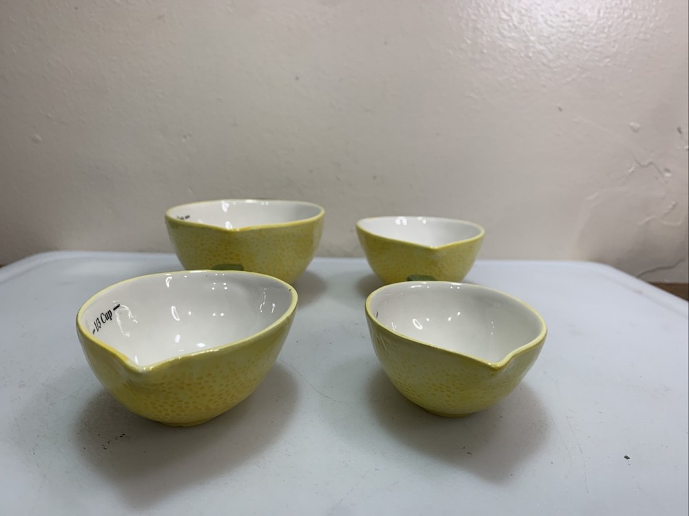 Ceramic Lemon Measuring Cups Set 4 Piece Yellow Green Nesting Kitchen Decor