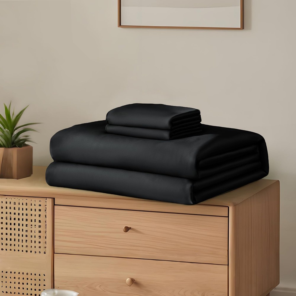 Queen Set 4pcs, 100% Rayon Derived from Sheets, Cooling & Breathable Bedding ...