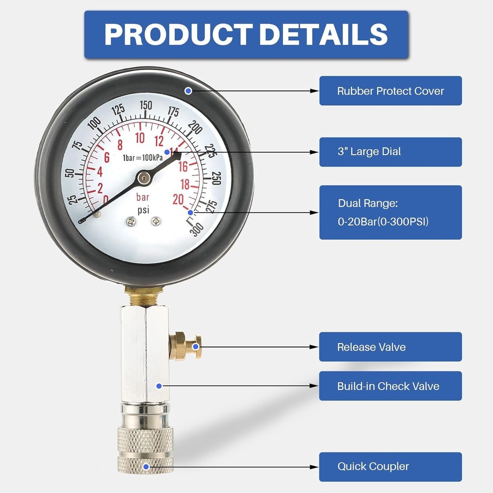 8PCS Petrol Engine Cylinder Compression Tester Kit | Compression Tester Red