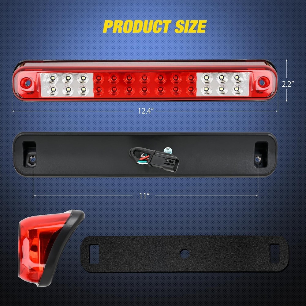 High Mount 3rd Brake Light Tail Light Red Lens with Reverse Cargo Stop Light