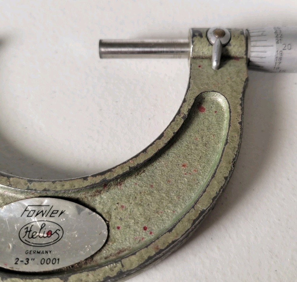 Fowler Helios Micrometer, 2” - 3" Range .0001 Ratcheting Locking Vintage