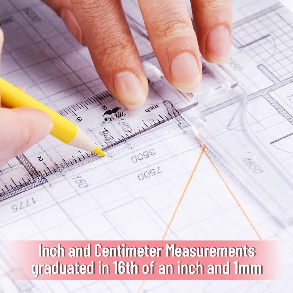 - 12 Inch Plastic T-Square, 3-Pack - Drafting & Crafting T-Square Ruler - Clear