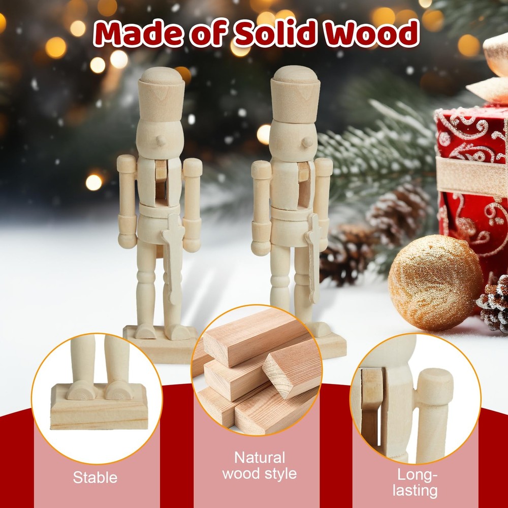 CUKBLESS 72PCS Unpainted Nutcracker Wooden Paintable Nutcracke kit,Unfinished