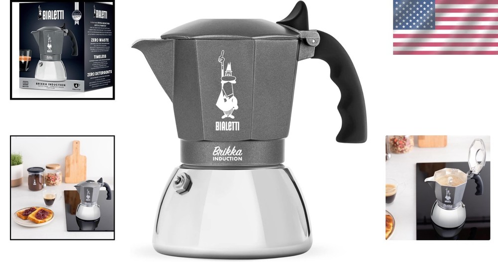 Coffee Maker Espresso Machine 4 Cup Induction Brikka Silver with Timer
