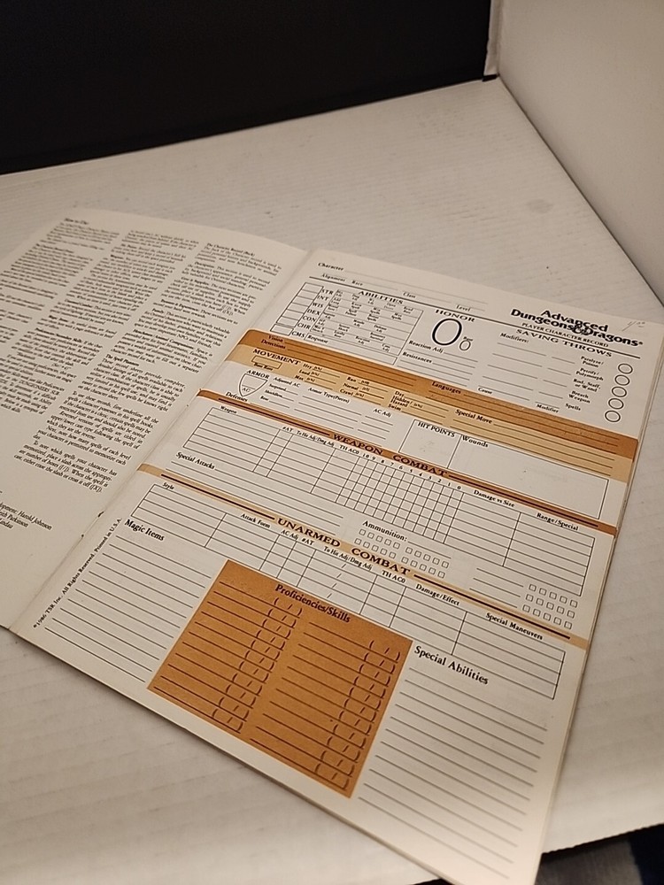 9028 Advanced D&D REF2 Player Character Record Sheets TSR 1986