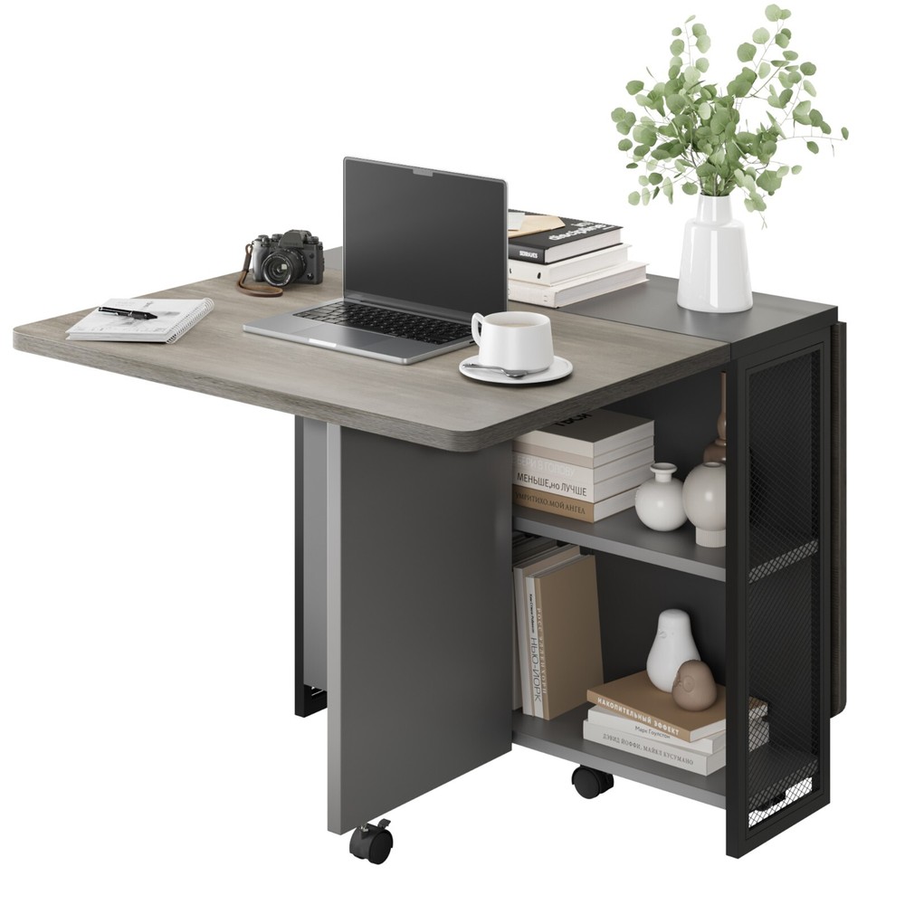 Folding Dining Table with Drop Leaf Storage Racks for Small Kitchen Space Saving