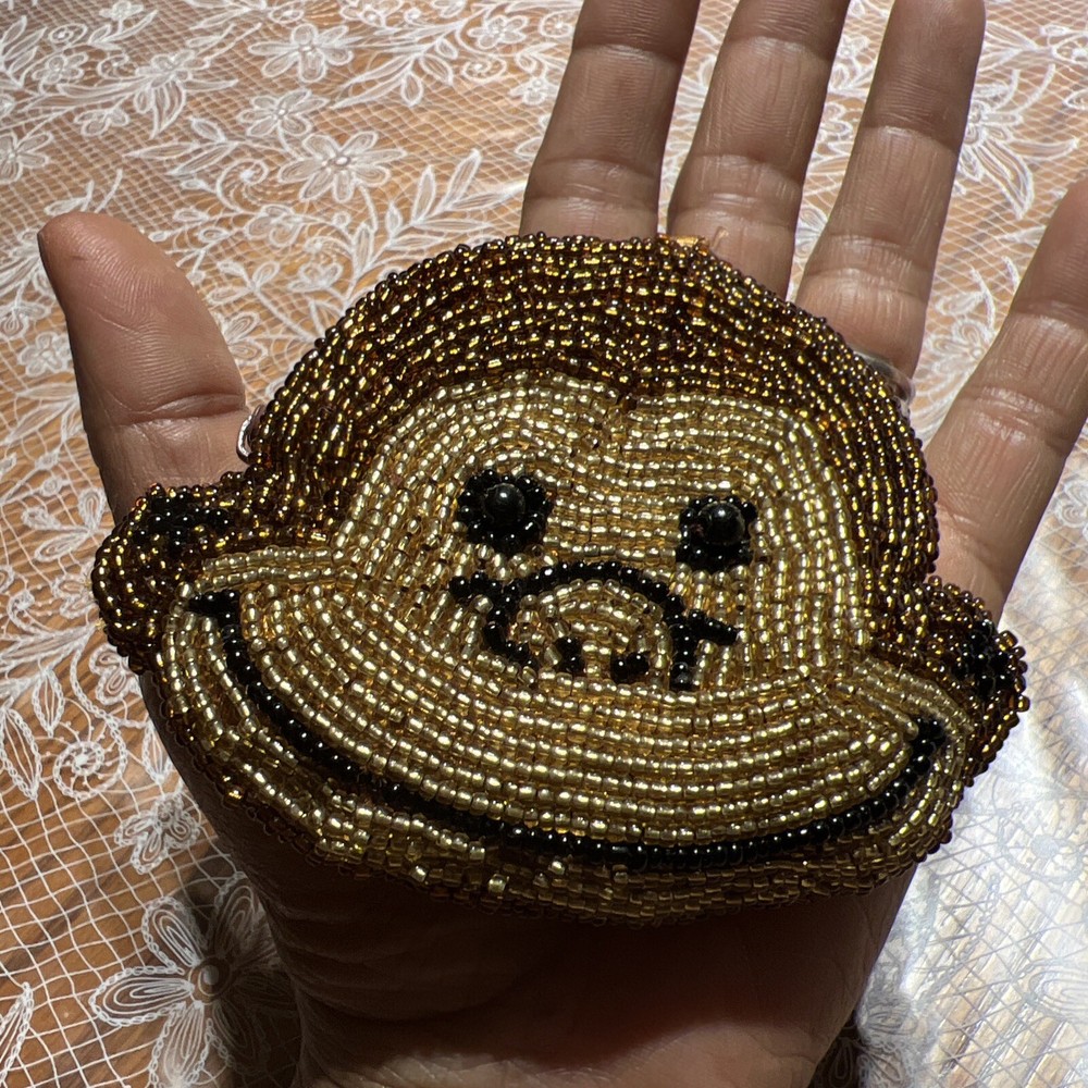 Vintage Brown Monkey Tiny Bead Change Purse