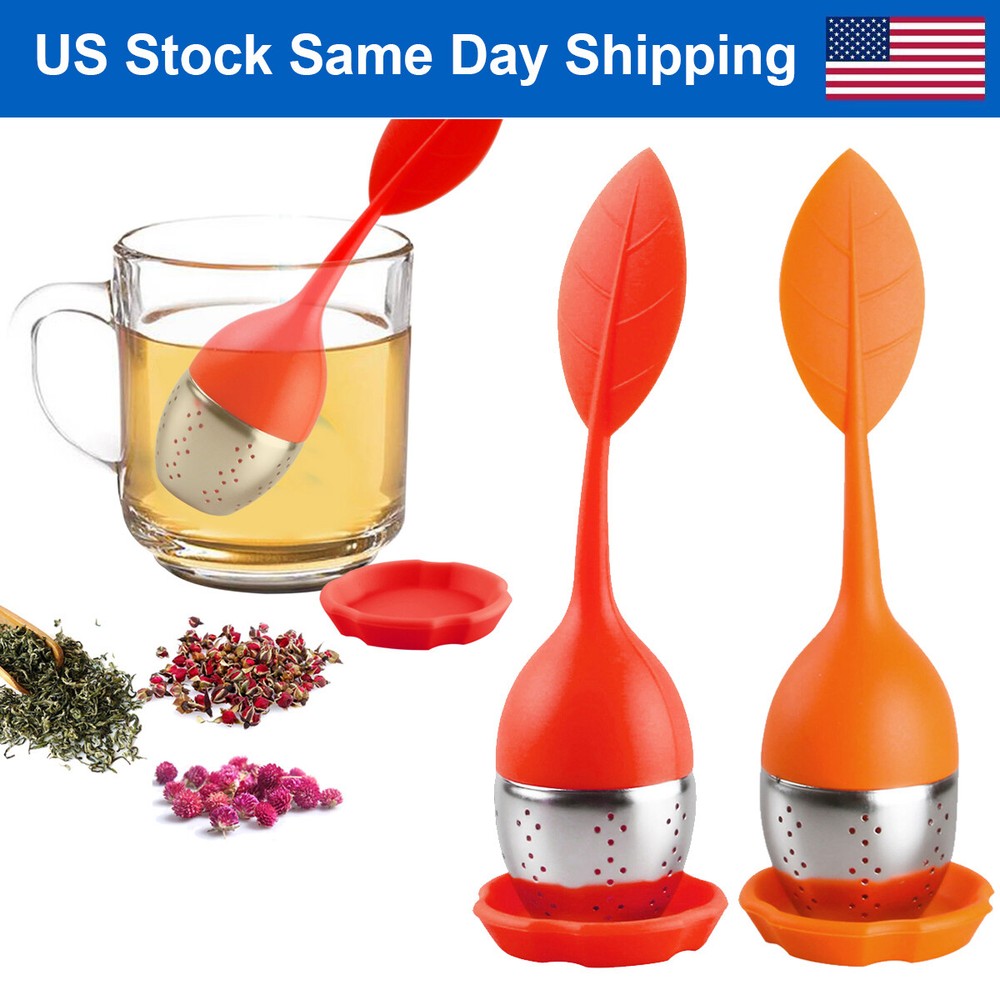 Silicone Tea Infuser Strainers Stainless Herbal Spice Filter Diffuser Orange+Red
