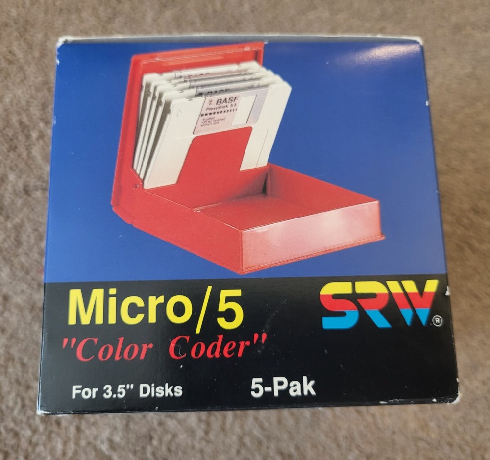 SRW Micro 3.5" Disk Travel Paks 5 Color Coded Storage Cases 511 VTG NEW