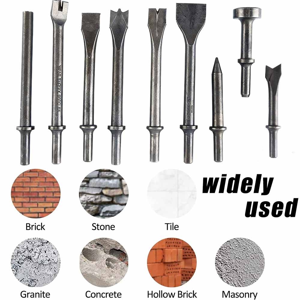 9Pcs Pneumatic Air Hammer Chisel Punch Chipping Bits Tool Set 0.39" Shank USA #E