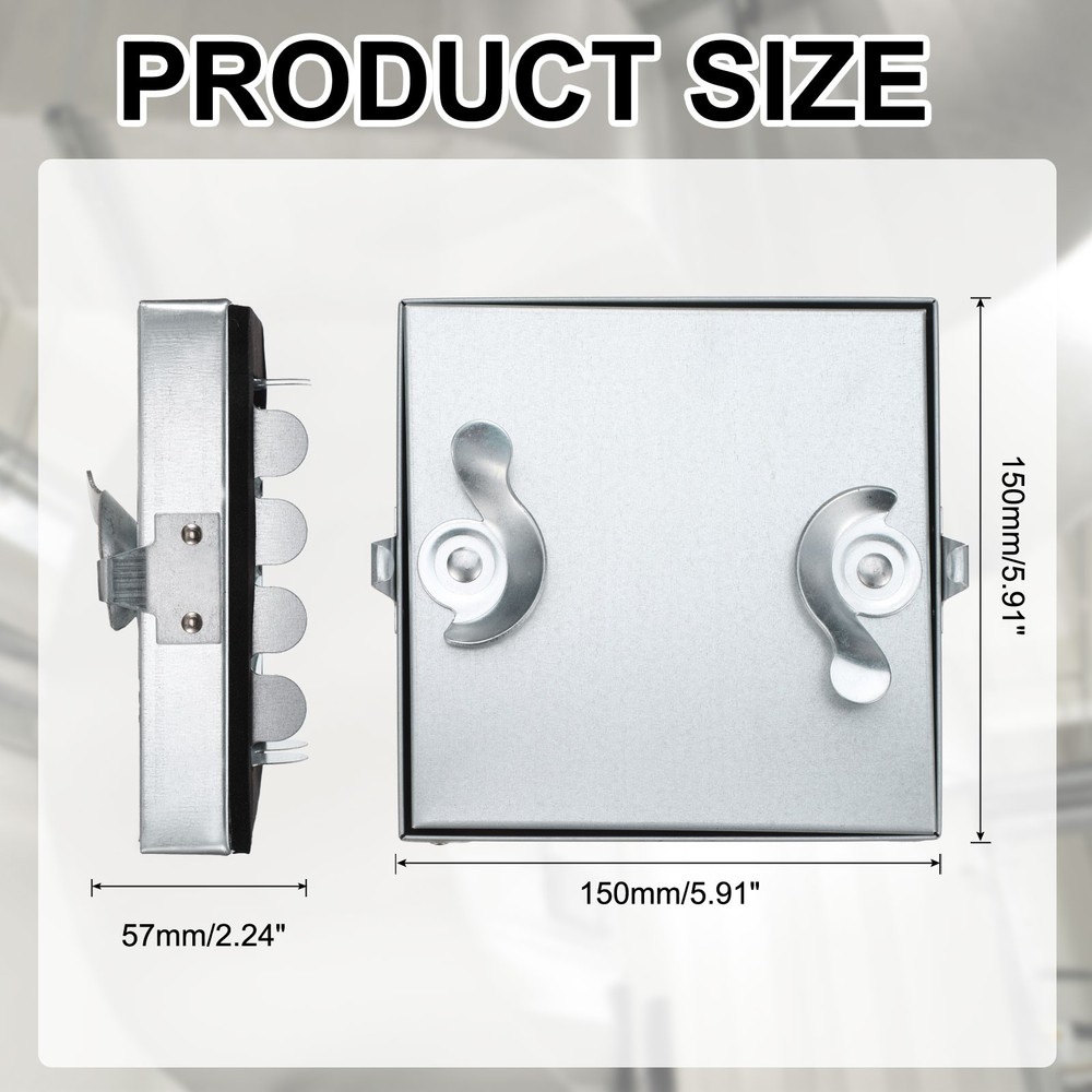 6x6" Galvanized Steel Access Panel with 2 Clasp Locks for Plumbing, Silver Tone