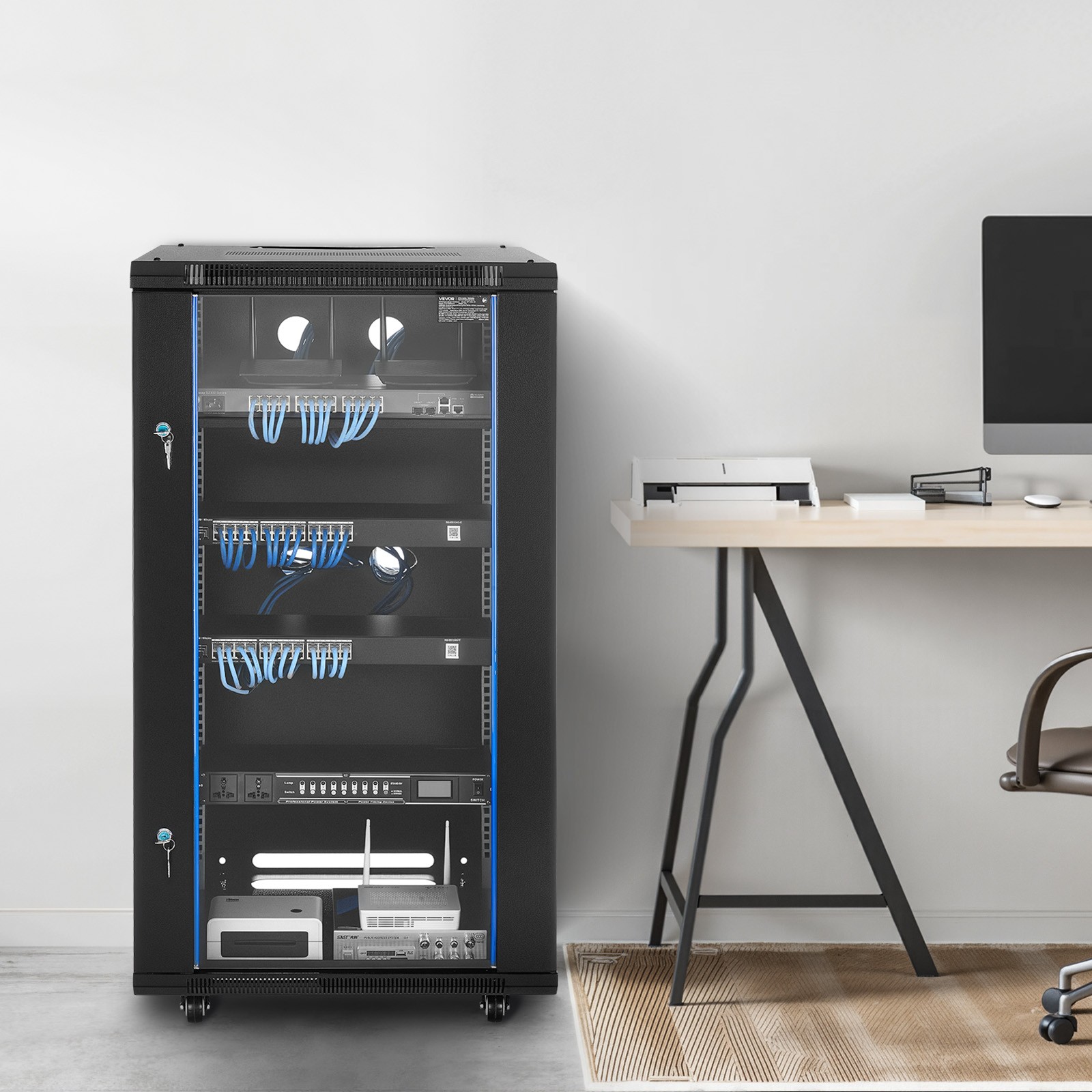 VEVOR 22U Network Cabinet Wall Mount Server Cabinet Rack Enclosure Glass Door