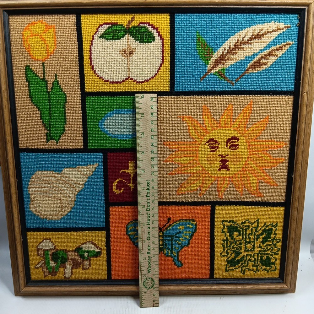 Vintage Needlework Framed 15” X 15”